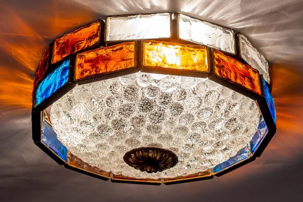 Mid-Century Italian Iron and Colorful Murano Glass Ceiling Light-MBH-1031893