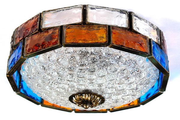 Mid-Century Italian Iron and Colorful Murano Glass Ceiling Light-MBH-1031893