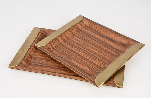 Mid-Century Italian Laminate & Brass Tray Serving Pieces, 1970s, Set of 2-JDR-1126347