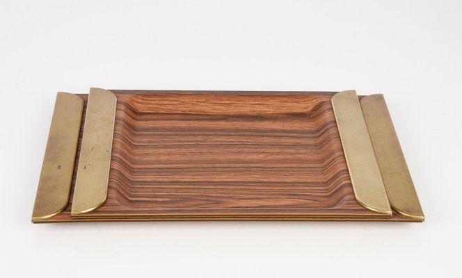 Mid-Century Italian Laminate & Brass Tray Serving Pieces, 1970s, Set of 2-JDR-1126347