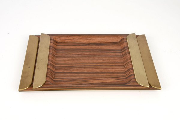 Mid-Century Italian Laminate & Brass Tray Serving Pieces, 1970s, Set of 2-JDR-1126347