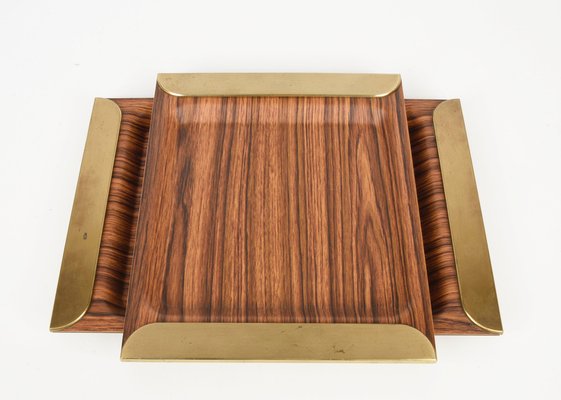 Mid-Century Italian Laminate & Brass Tray Serving Pieces, 1970s, Set of 2-JDR-1126347