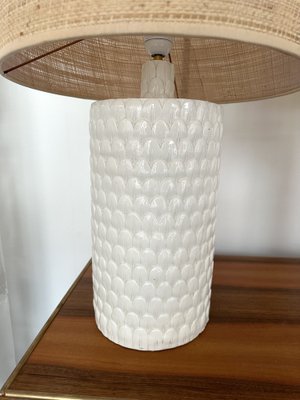 Mid-Century Italian Lamps in White Ceramic Enameled Feather, 1970s, Set of 2-FUE-1735834