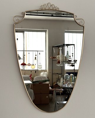 Mid-Century Italian Large Brass Mirror in the style of Gio Ponti, 1960s-VNE-2017252