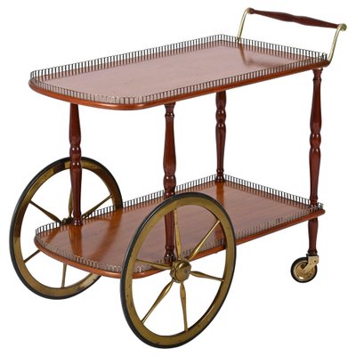 Mid-Century Italian Mahogany and Brass Serving Bar Cart, 1960s-JDR-1422549