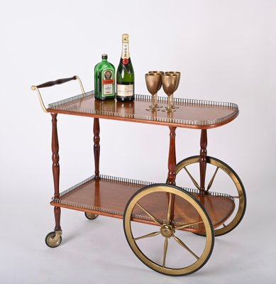 Mid-Century Italian Mahogany and Brass Serving Bar Cart, 1960s-JDR-1422549