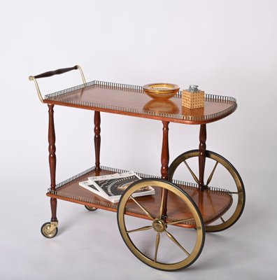 Mid-Century Italian Mahogany and Brass Serving Bar Cart, 1960s-JDR-1422549