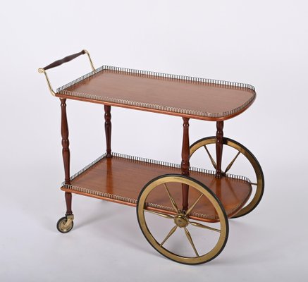 Mid-Century Italian Mahogany and Brass Serving Bar Cart, 1960s-JDR-1422549