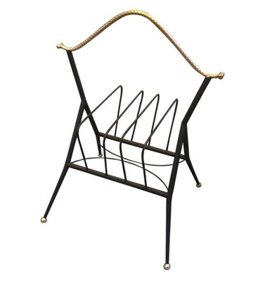 Mid-Century Italian Metal and Brass Magazine Rack, 1950s-NMK-690491