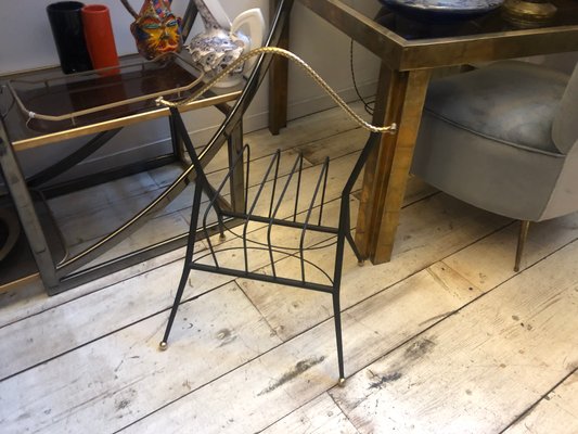 Mid-Century Italian Metal and Brass Magazine Rack, 1950s-NMK-690491