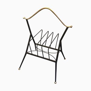 Mid-Century Italian Metal and Brass Magazine Rack, 1950s-NMK-690491