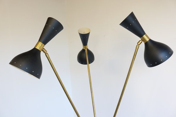 Mid-Century Italian Minimalist Black Brass Floor Lamp in the Style of Stilnovo, 1950s-WIP-1355037