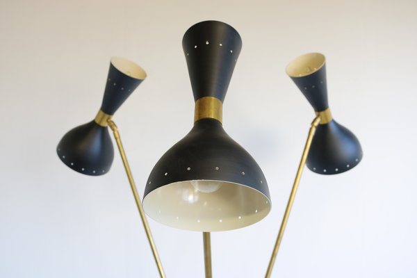 Mid-Century Italian Minimalist Black Brass Floor Lamp in the Style of Stilnovo, 1950s-WIP-1355037