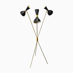 Mid-Century Italian Minimalist Black Brass Floor Lamp in the Style of Stilnovo, 1950s-WIP-1355037