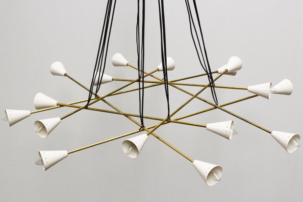 Mid-Century Italian Minimalist Chandelier in Brass in the Style of Stilnovo, 1950s-WIP-671314