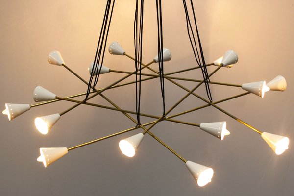 Mid-Century Italian Minimalist Chandelier in Brass in the Style of Stilnovo, 1950s-WIP-671314