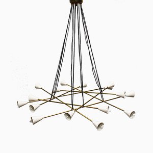 Mid-Century Italian Minimalist Chandelier in Brass in the Style of Stilnovo, 1950s-WIP-671314