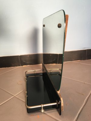 Mid-Century Italian Mirror with Details in Steel Rod and Shelf in Black Glass-GGK-702586