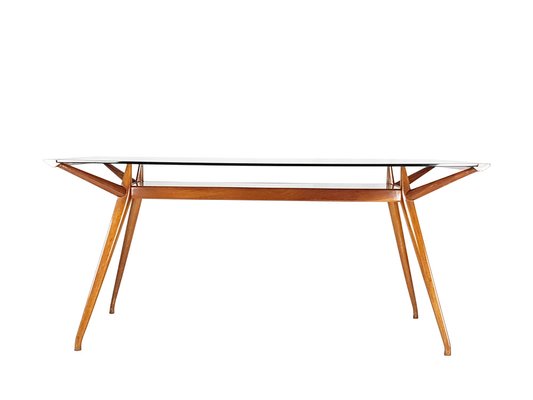 Mid-Century Italian Modern Beech Wood and Glass Dining Table from Isa, 1950s-RD-1819433