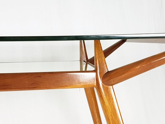 Mid-Century Italian Modern Beech Wood and Glass Dining Table from Isa, 1950s-RD-1819433