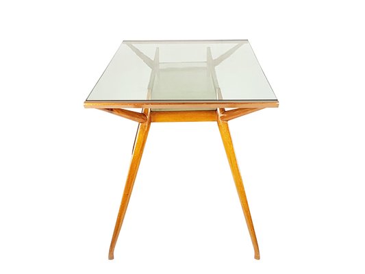 Mid-Century Italian Modern Beech Wood and Glass Dining Table from Isa, 1950s-RD-1819433