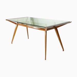 Mid-Century Italian Modern Beech Wood and Glass Dining Table from Isa, 1950s-RD-1819433