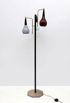 Mid-Century Italian Modern Brass and Colored Glass Floor Lamp from Stilnovo, 1950s-FER-1754235