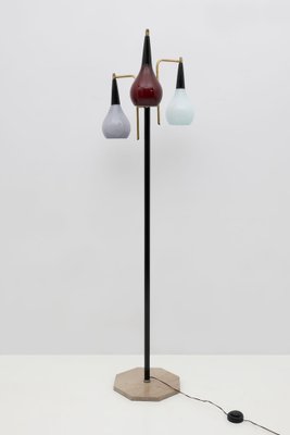 Mid-Century Italian Modern Brass and Colored Glass Floor Lamp from Stilnovo, 1950s-FER-1754235