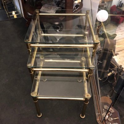 Mid-Century Italian Modern Brass and Glass Nesting Tables, 1960, Set of 3-NMK-1109345