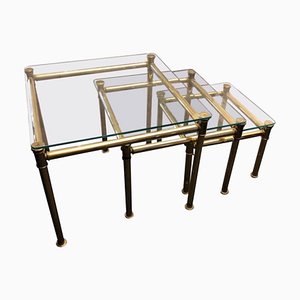 Mid-Century Italian Modern Brass and Glass Nesting Tables, 1960, Set of 3-NMK-1109345