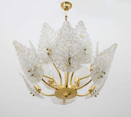 Mid-Century Italian Modern Brass and Murano Glass Chandelier, 1970s-FER-1720649