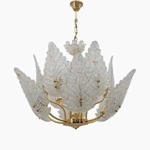 Mid-Century Italian Modern Brass and Murano Glass Chandelier, 1970s-FER-1720649