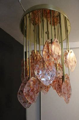 Mid-Century Italian Modern Brass and Pink Glass Chandelier, 2000s-YF-1723274