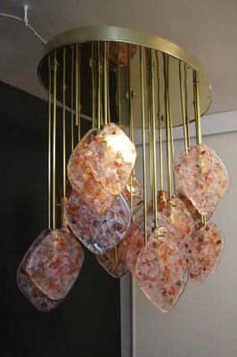 Mid-Century Italian Modern Brass and Pink Glass Chandelier, 2000s-YF-1723274