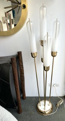 Mid-Century Italian Modern Brass & Reed Floor Lamp attributed to Mazzega, 1970s-FUE-1818295