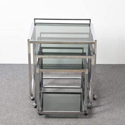 Mid-Century Italian Modern Chrome & Smoked Glass Nesting Tables, 1970s, Set of 3-JDR-1125959