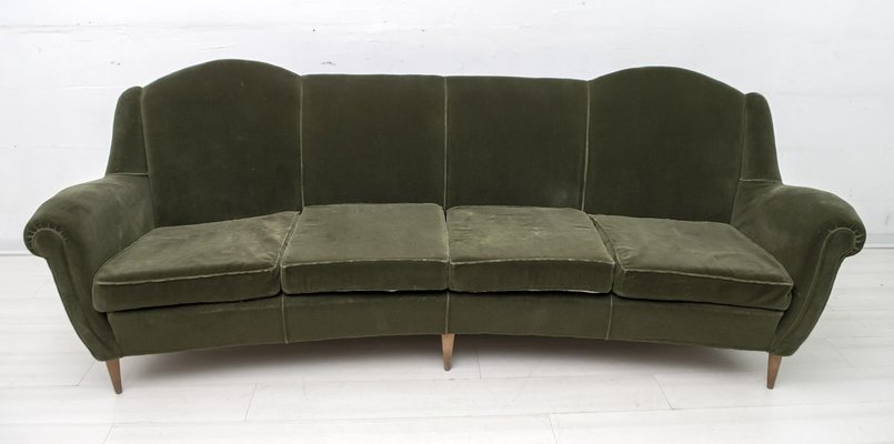 Mid-Century Italian Modern Curved Velvet Sofa, 1950s-FER-809212