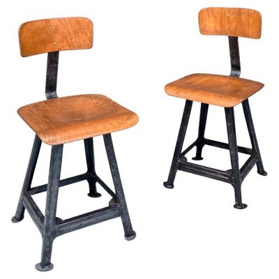 Mid-Century Italian Modern Industrial Iron & Wood Stools, 1960s, Set of 2-GDD-1344892