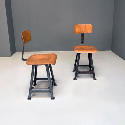 Mid-Century Italian Modern Industrial Iron & Wood Stools, 1960s, Set of 2-GDD-1344892