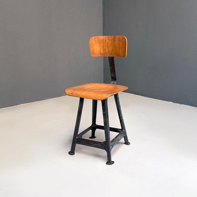 Mid-Century Italian Modern Industrial Iron & Wood Stools, 1960s, Set of 2-GDD-1344892