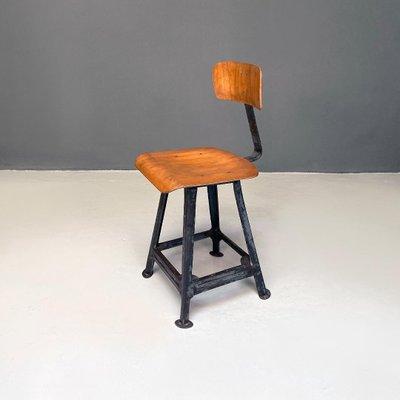 Mid-Century Italian Modern Industrial Iron & Wood Stools, 1960s, Set of 2-GDD-1344892