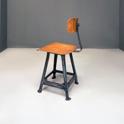 Mid-Century Italian Modern Industrial Iron & Wood Stools, 1960s, Set of 2-GDD-1344892