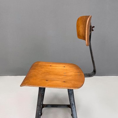 Mid-Century Italian Modern Industrial Iron & Wood Stools, 1960s, Set of 2-GDD-1344892