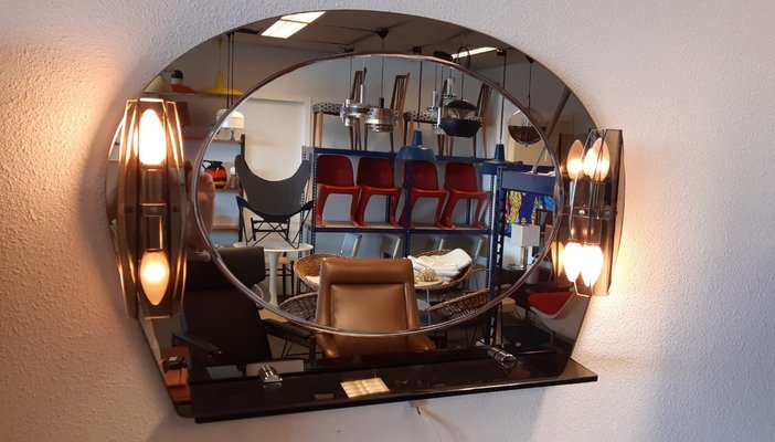 Mid-Century Italian Modern Mirror with Lamps, 1970s-LDW-900250