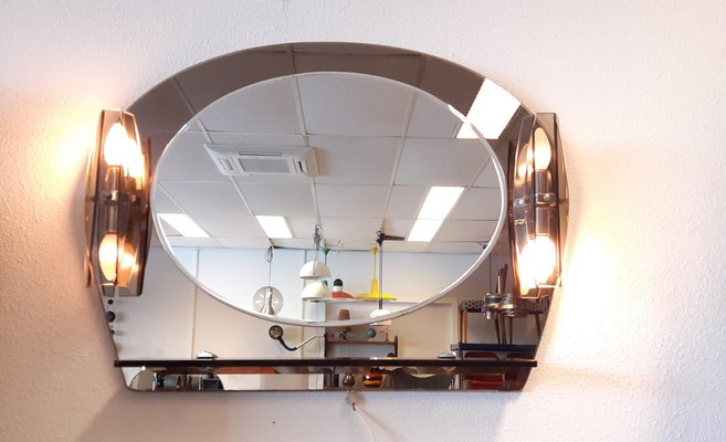 Mid-Century Italian Modern Mirror with Lamps, 1970s-LDW-900250