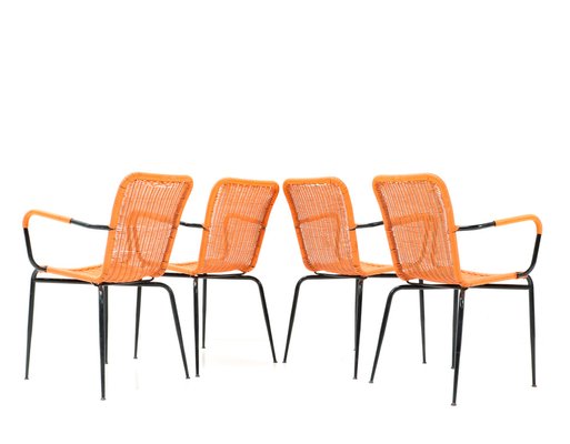 Mid-Century Italian Modern Orange Stackable Outdoor Armchairs, 1960s, Set of 4-MY-1279421