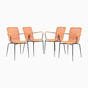 Mid-Century Italian Modern Orange Stackable Outdoor Armchairs, 1960s, Set of 4-MY-1279421