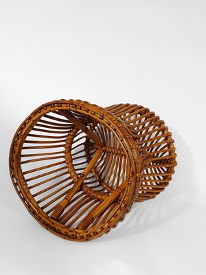 Mid-Century Italian Modern Stool or Side Table in Cane, Rattan & Wicker in the style of Franco Albini, 1950s-UIW-2034457