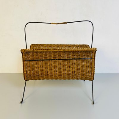 Mid-Century Italian Modern Straw Magazine Rack with Metal Structure, 1970s-GDD-1120736