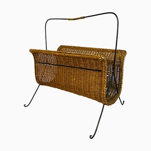 Mid-Century Italian Modern Straw Magazine Rack with Metal Structure, 1970s-GDD-1120736